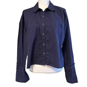 We The Free People Celestial Indigo Cotton Cropped Button Down Shirt OB1680331 S
